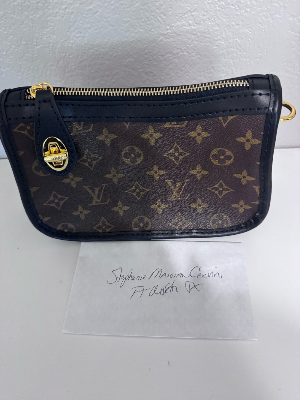Louis Vuitton Monogram Mini Pochette in Brown with Black Trim